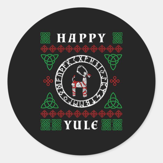 Happy Yule Pagan Wicca Ugly Christmas Sweater Runder Aufkleber (Vorderseite)