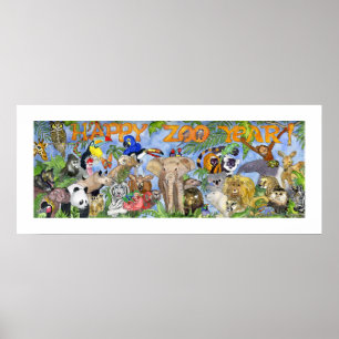 Happy Zoo Year Animals Kindermädchen Mauer Kunstdr Poster