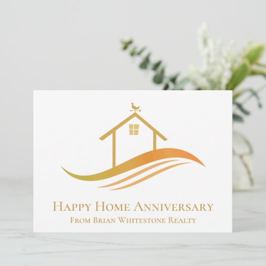 Happy Zuhause Anniversary Chic Gold House Real Anw Karte (Stehend Vorderseite)