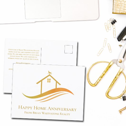 Happy Zuhause Anniversary Chic Gold House Real Anw Postkarte