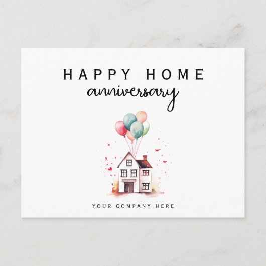 Happy Zuhause Anniversary Watercolor House Realty Postkarte (Vorderseite)