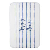 Happy Zuhause Blue Stripes White Bath Mat Badematte (Vorderseite Vertikal)