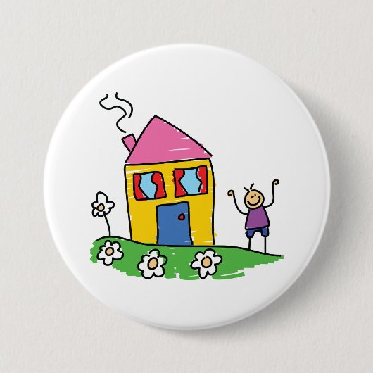 Happy Zuhause Colorful House und Strichmännchen Button (Vorderseite)
