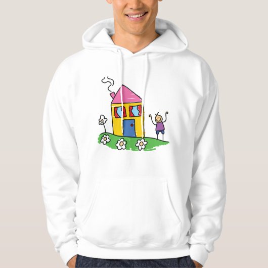 Happy Zuhause Colorful House und Strichmännchen Hoodie (Vorderseite)