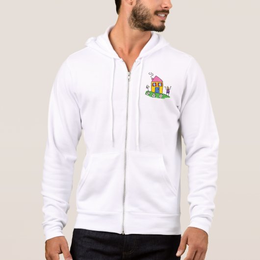 Happy Zuhause Colorful House und Strichmännchen Hoodie (Vorderseite)