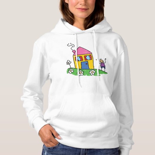 Happy Zuhause Colorful House und Strichmännchen Hoodie (Vorderseite)