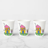 Happy Zuhause Colorful House und Strichmännchen Pappbecher