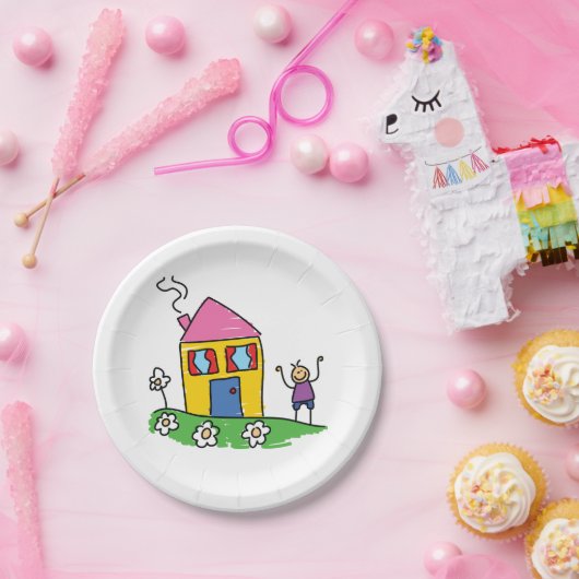 Happy Zuhause Colorful House und Strichmännchen Pappteller (Party)
