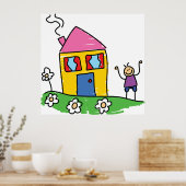 Happy Zuhause Colorful House und Strichmännchen Poster (Küche)
