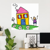 Happy Zuhause Colorful House und Strichmännchen Poster (Heimbüro)