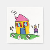 Happy Zuhause Colorful House und Strichmännchen Serviette (Vorderseite)