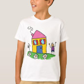 Happy Zuhause Colorful House und Strichmännchen T-Shirt (Vorderseite)