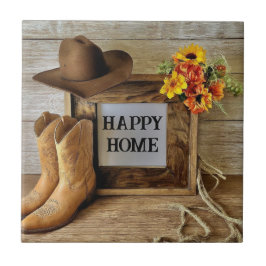 Happy Zuhause Cowgirl Cowboy Style mit Cowboy Boot Fliese