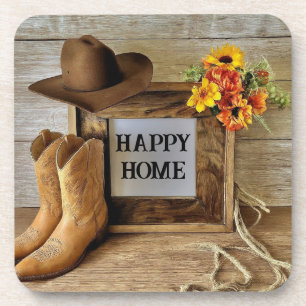 Happy Zuhause Cowgirl Cowboy Style mit Cowboy Boot Getränkeuntersetzer