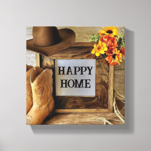 Happy Zuhause Cowgirl Cowboy Style mit Cowboy Boot Leinwanddruck