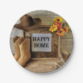 Happy Zuhause Cowgirl Cowboy Style mit Cowboy Boot Pappteller (Vorderseite)