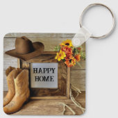 Happy Zuhause Cowgirl Cowboy Style mit Cowboy Boot Schlüsselanhänger (Rückseite)