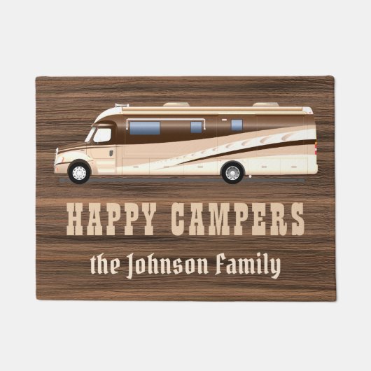 Happycpers rustikales Holz RV Camping Familie Fußmatte (Vorderseite)