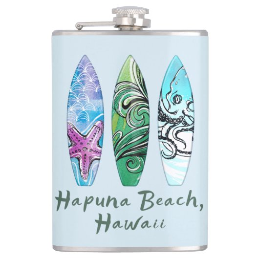 Hapuna Beach Hawaii Surfboards Flachmann (Vorderseite)