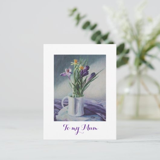 Hapy Mother's day lila Crocus Blumenmalerei Postkarte (Stehend Vorderseite)