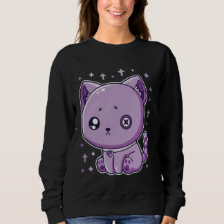 Harajuku Gothic Creepy Sad Purple Cat Novelty Kawa Sweatshirt