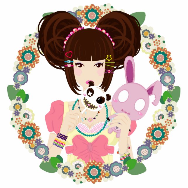 Harajuku Mädchen Yuriko eingefaßt Fotoskulptur Schlüsselanhänger (Vorne)