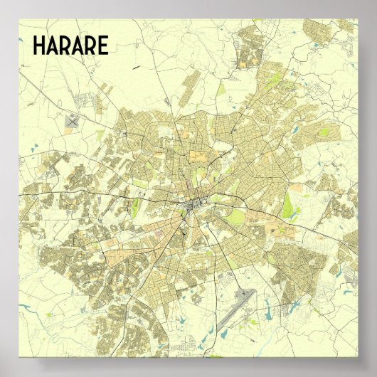 Harare Zimbabwe Karte Poster (Vorne)