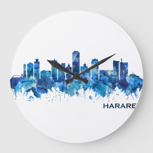 Harare Zimbabwe Skyline Blue Große Wanduhr (Vorderseite)