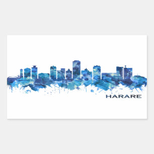 Harare Zimbabwe Skyline Blue Rechteckiger Aufkleber