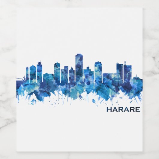 Harare Zimbabwe Skyline Blue Weinetikett (Einzelnes Label)