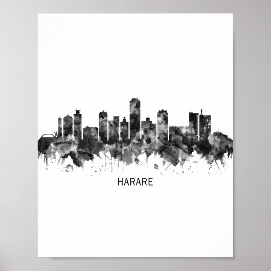 Harare Zimbabwe Skyline BW Poster (Vorne)