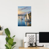Harbor Sailboats Sunset Print | Marina Golden. Poster (Heimbüro)