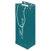 Harbour Blue Chic Diamonds Personalisiert Name Geschenktüte Für Weinflaschen (Rückseite Schrägansicht)