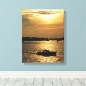 Harbour Boat Scene Spate Abend Sun Behind Clouds Leinwanddruck (Insitu (Holzboden))