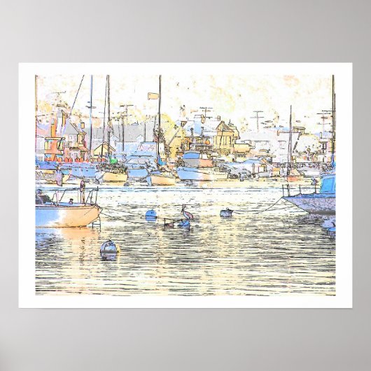 Harbour Dawn & Pelican Print Poster (Vorne)