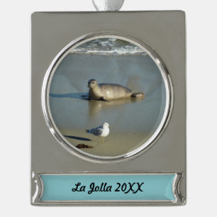 Harbour Siegel in La Jolla California Banner-Ornament Silber