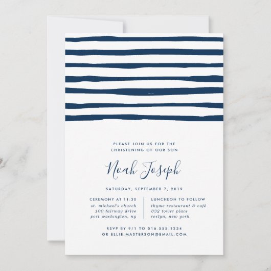 Harbour Stripe Christening oder Taufe Einladung (Vorderseite)