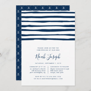 Harbour Stripe Christening oder Taufe Einladung