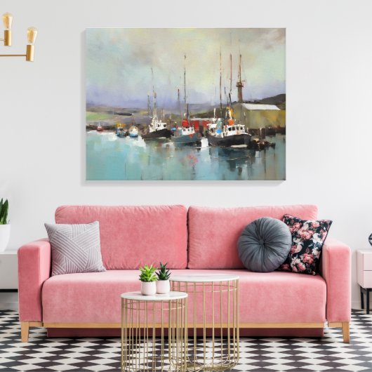 Harbour-Szene - überzogene Canvas Print Leinwanddruck (Insitu (Wohnzimmer))