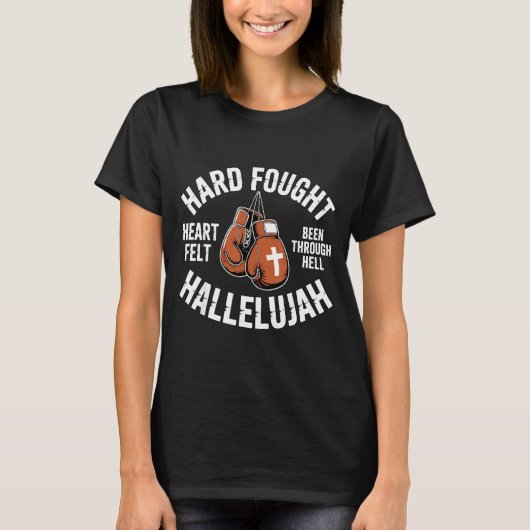 Hard Fought Hallelujah Boxing Gloves Christian Box T-Shirt (Vorderseite)