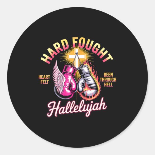 Hard Fought Hallelujah Boxing Gloves Faith  Runder Aufkleber (Vorderseite)