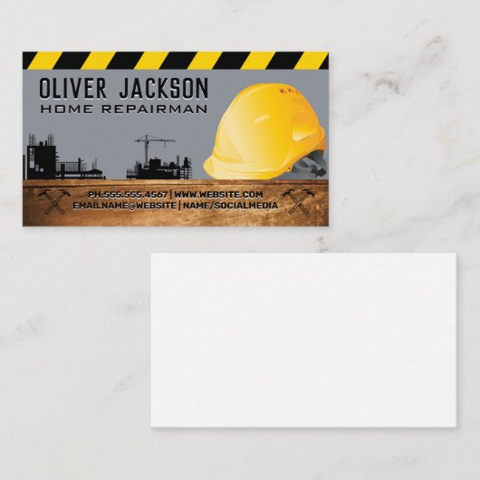 Hard-Hat-Baustelle | Blue Collar Visitenkarte (Vorne/Hinten)