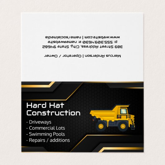 Hard Hat Construction | Work Dump Truck Visitenkarten (Außenseite Aufgefaltet)