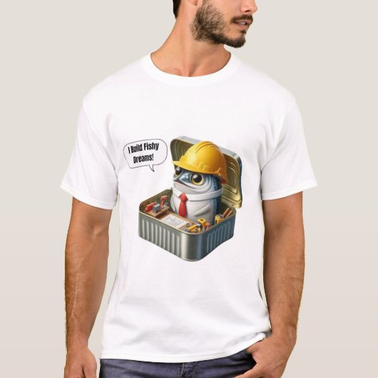 Hard Hat Sardine Engineer Tiny Workshop Art T-Shirt (Vorderseite)