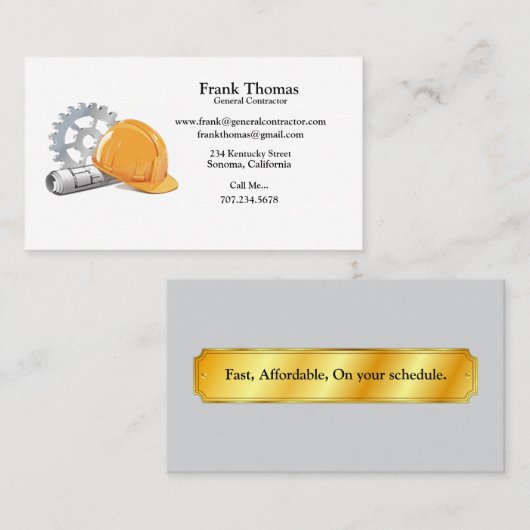 Hard Hat & Tools Blueprints des Generalunternehmer Visitenkarte (Vorne/Hinten)
