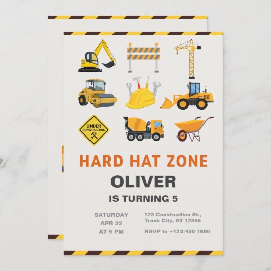 Hard Hat Zone Construction Site Birthday Party Einladung (Vorne/Hinten)