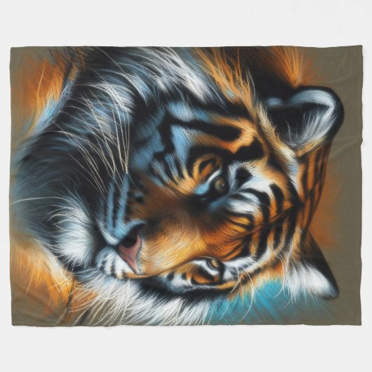Hard Pastel Tiger auf Tan Fleecedecke (Vorderseite (Horizontal))