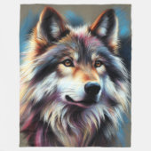 Hard Pastel Wolf auf Grau Fleecedecke (Vorderseite)