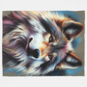 Hard Pastel Wolf auf Grau Fleecedecke (Vorderseite (Horizontal))
