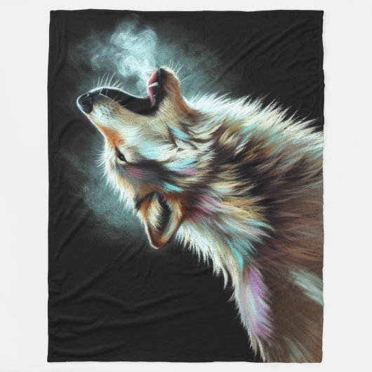 Hard Pastel Wolf auf schwarz Fleecedecke (Vorderseite)